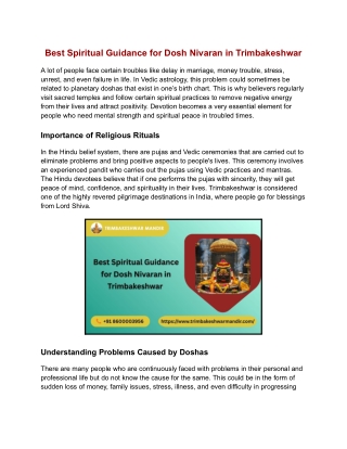 Best Spiritual Guidance for Dosh Nivaran in Trimbakeshwar