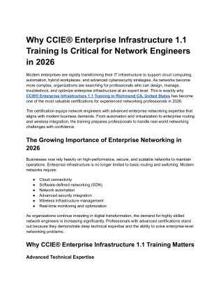 Why CCIE® Enterprise Infrastructure 1.1 Training Is Critical for Network Engineers in 2026
