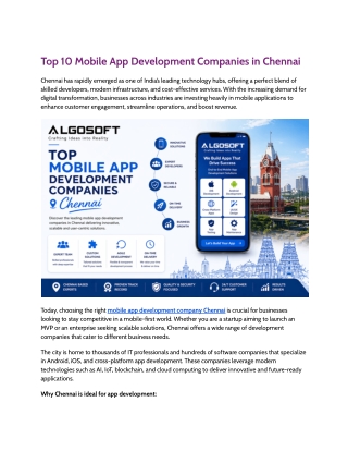 Top 10 Mobile App Development Companies in Chennai