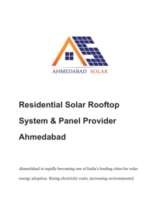 Residential Solar Rooftop System & Panel Provider Ahmedabad
