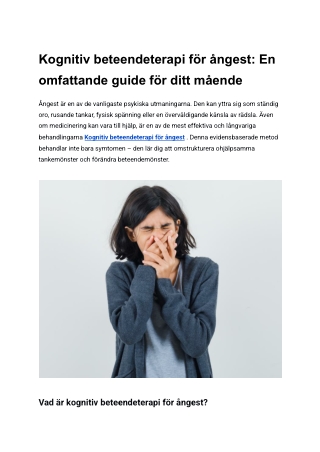 Kognitiv beteendeterapi för ångest_ En omfattande guide till att återfå kontroll