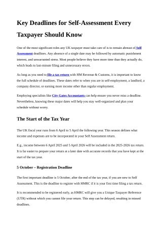 Key Deadlines for Self-Assessment Every Taxpayer Should Know