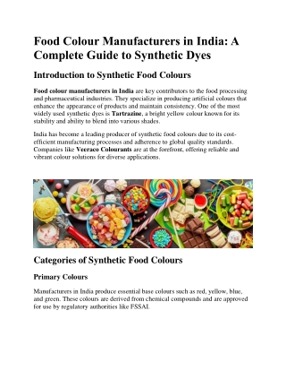 Food Colour Manufacturers in India A Complete Guide to Synthetic Dyes