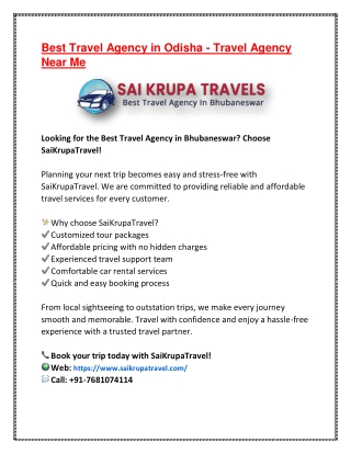 Best Travel Agency in Odisha - Travel Agency Near Me