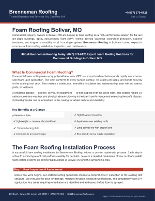 Foam Roofing Services in Bolivar MO | Brenneman Roofing
