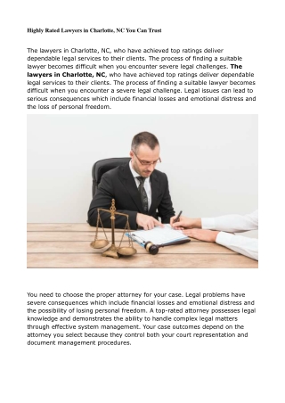 Highly Rated Lawyers in Charlotte, NC You Can Trust