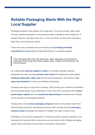 Reliable Packaging Starts With the Right Local Supplier