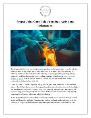 Proper Joint Care Helps You Stay Active and Independent