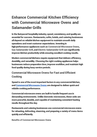 Enhance Commercial Kitchen Efficiency with Commercial Microwave Ovens and Salama