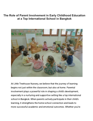 The Role of Parent Involvement in Early Childhood Education at a Top Internation