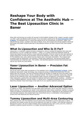 Best liposuction Clinic in Baner - The Aesthetic Hub