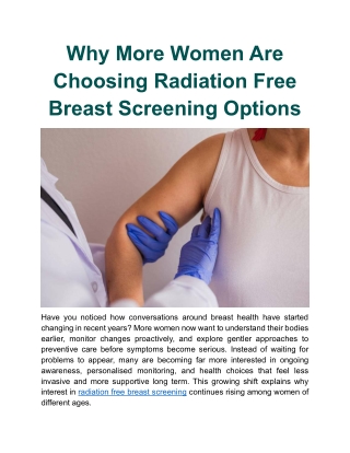 Why More Women Are Choosing Radiation Free Breast Screening Options