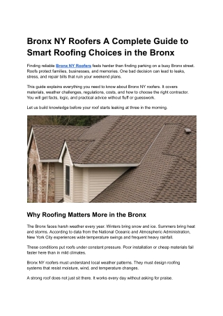 Bronx NY Roofers A Complete Guide to Smart Roofing Choices in the Bronx