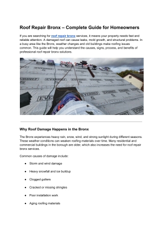 Roof Repair Bronx – Complete Guide for Homeowners