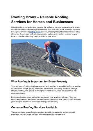 Roofing Bronx – Reliable Roofing Services for Homes and Businesses