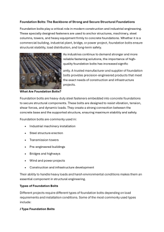 Foundation Bolts: The Backbone of Strong and Secure Structural Foundations