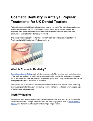 Cosmetic Dentistry in Antalya_ Popular Treatments for UK Dental Tourists