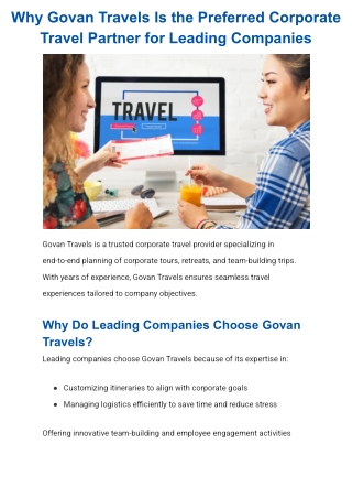 Why Govan Travels Is the Preferred Corporate Travel Partner for Leading Companie