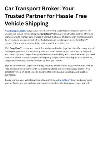 Car Transport Broker: Your Trusted Partner for Hassle-Free Vehicle Shipping