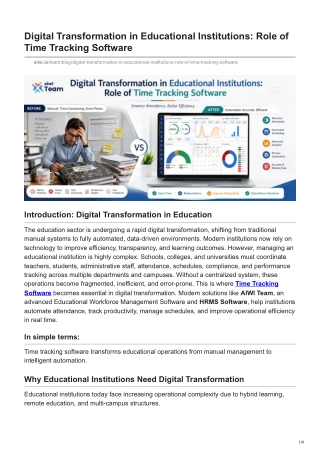 Digital Transformation in Educational Institutions - Role of Time Tracking Software