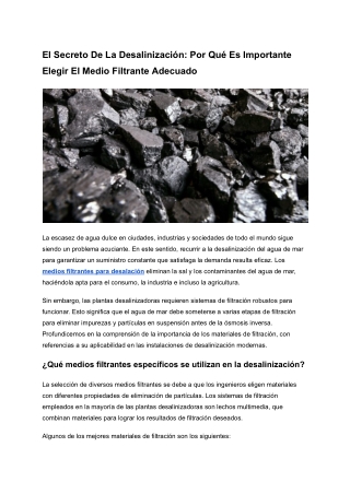 El Secreto De La Desalinización: Por Qué Es Importante Elegir El Medio Filtrant