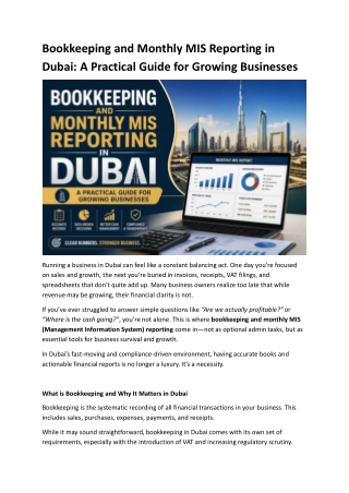 Bookkeeping and Monthly MIS Reporting in Dubai