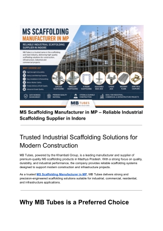 MS Scaffolding Manufacturer in MP – Reliable Industrial Scaffolding Supplier in Indore