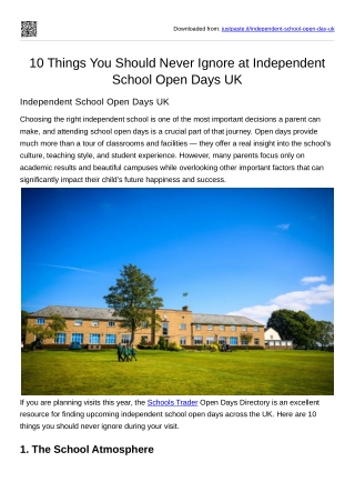 10 Things You Should Never Ignore at Independent School Open Days UK