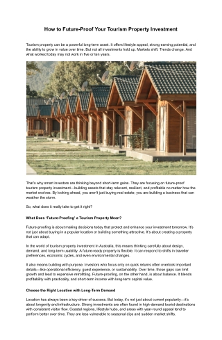 How to Future-Proof Your Tourism Property Investment