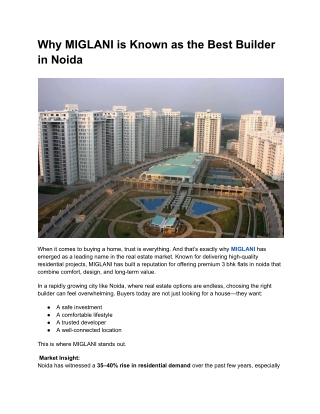 Why MIGLANI is Known as the Best Builder in Noida
