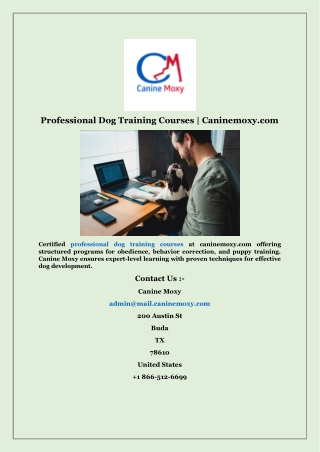 Professional Dog Training Courses  Caninemoxy com