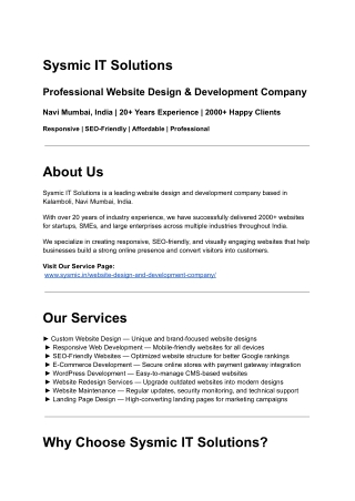 Sysmic IT Solutions – Expert Website Design & Development Services in Navi Mumba