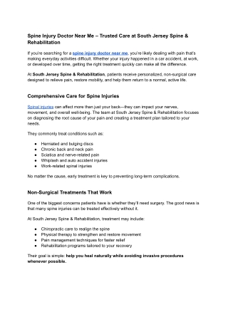 Spine Injury Doctor Near Me – Trusted Care at South Jersey Spine & Rehabilitation