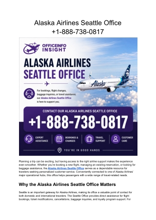 Alaska Airlines Seattle Office  1-888-738-0817