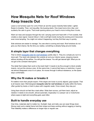 How Mosquito Nets for Roof Windows Keep Insects Out