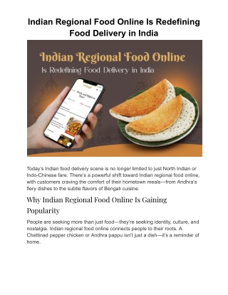 Indian Regional Food Online Is Redefining Food Delivery in India
