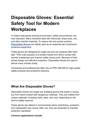 Disposable Gloves_ Essential Safety Tool for Modern Workplaces