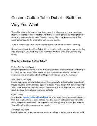 Custom Coffee Table Dubai – Built the Way You Want