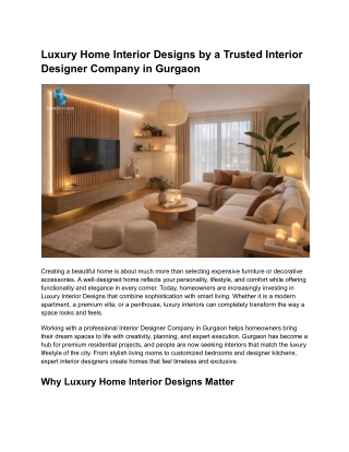 Luxury Home Interior Designs by a Trusted Interior Designer Company in Gurgaon