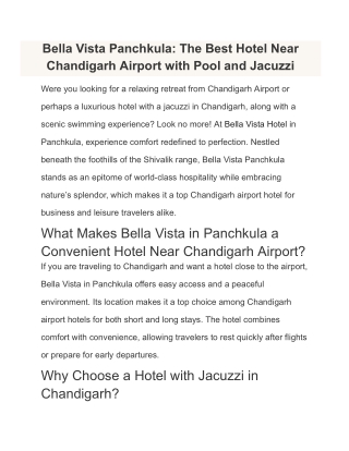 Best Hotel Near Chandigarh Airport with Pool and Jacuzzi