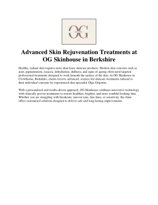 Advanced Skin Rejuvenation Treatments at OG Skinhouse in Berkshire