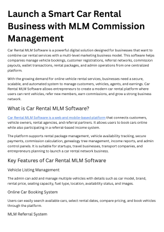 Launch a Smart Car Rental Business with MLM Commission Management