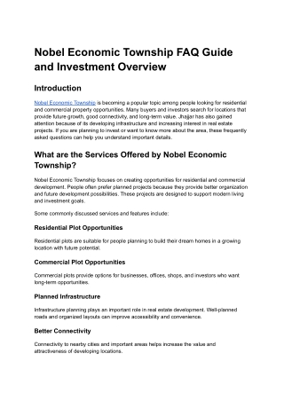 Nobel EcoNobel Economic Township Future Growth and Investment Guidnomic Township