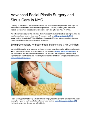 Advanced Facial Plastic Surgery and Sinus Care in NYC