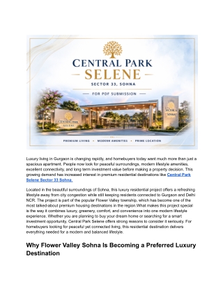 Central Park Selene Sector 33 Sohna – Experience Luxury Living with Comfort & Sm