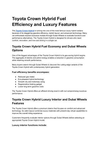 Toyota Crown Hybrid Fuel Efficiency and Luxury Features