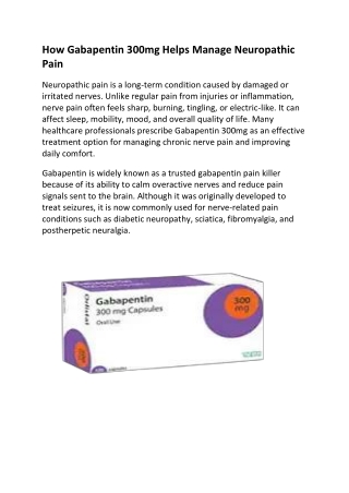 How Gabapentin 300mg Helps Manage Neuropathic Pain