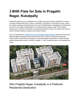 3 BHK Flats for Sale in Pragathi Nagar, Kukatpally