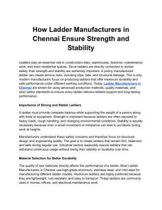 How Ladder Manufacturers in Chennai Ensure Strength and Stability