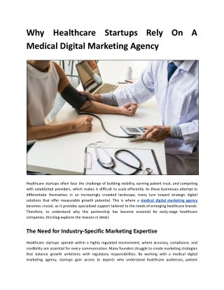 Why Healthcare Startups Rely on a Medical Digital Marketing Agency